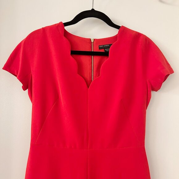 Maggy London Women's Dream Crepe Scalloped Sheath Midi Dress in Red Size 6 - Picture 4 of 10